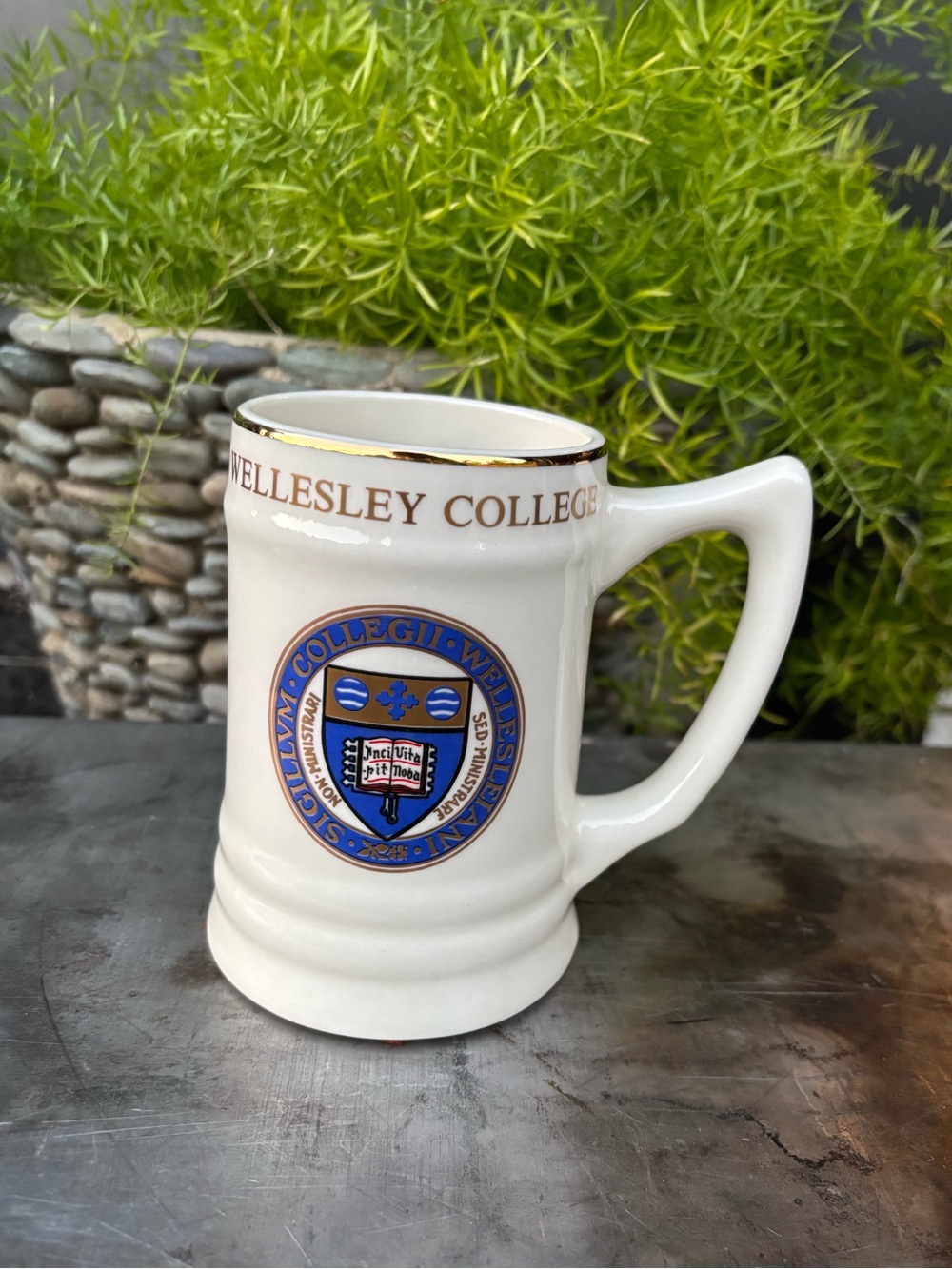 Vintage Mid-Century WELLESLEY College Campus Souvenir Mini Beer Stein Boston